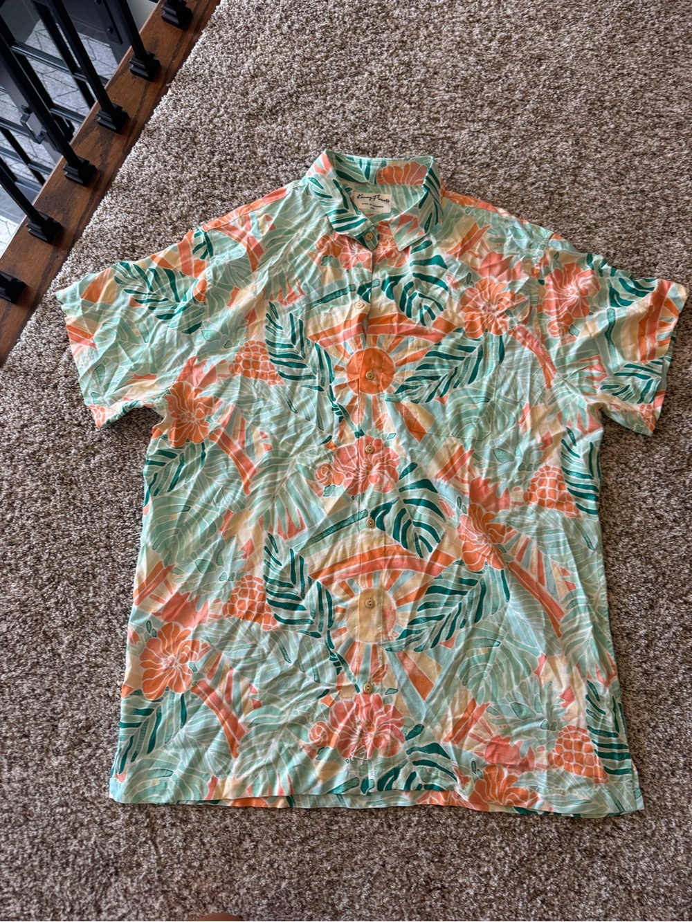 Kenny Flowers Short-Sleeve Tropical Print Shirt - Mint Green & Coral